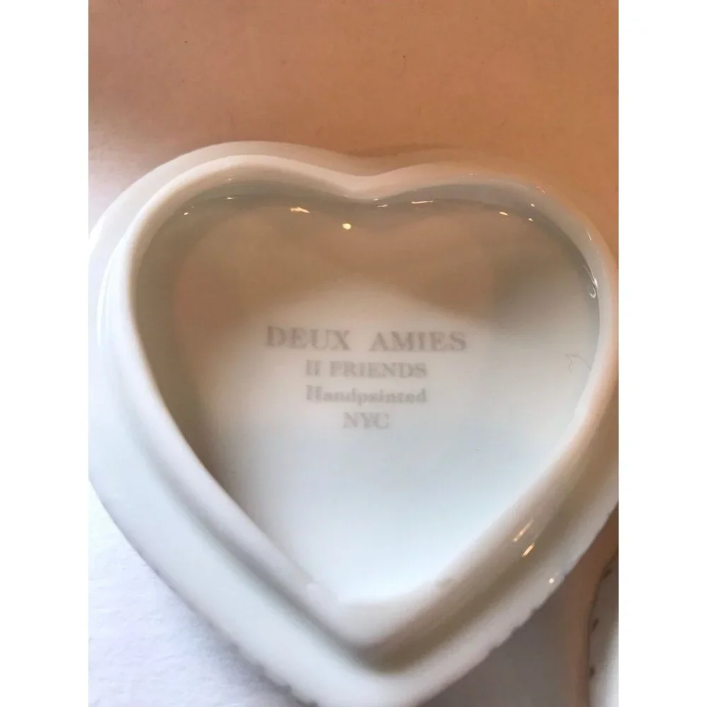 Vintage Deux Amies 11 Friends Handpainted High Heal Shoes Ceramic Heart Shaped